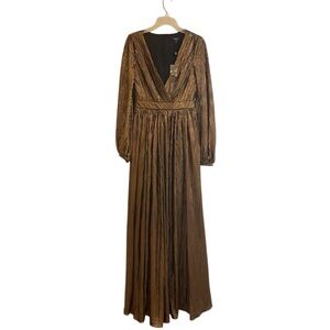 Badgley Mischka Metallic Pleated Georgette Maxi Dress Designer Size 0